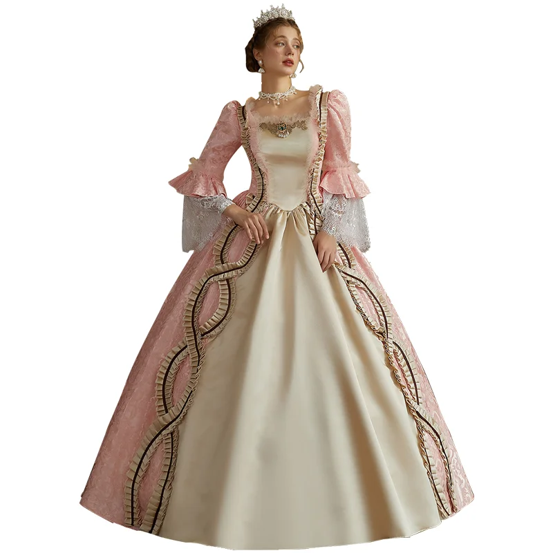 Розовое платье цвета шампанского с длинными рукавами в стиле Хепберн дворцовое