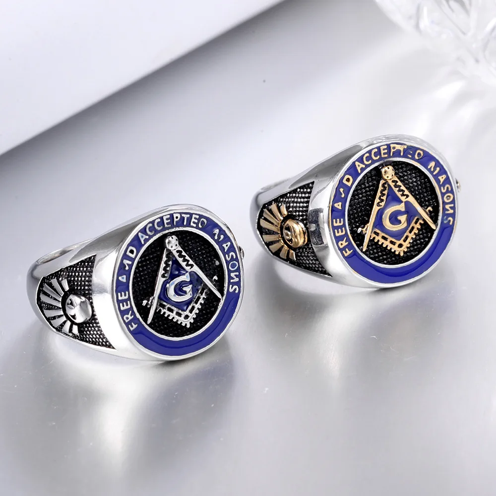Новейшие мужские кольца-Рыцари Templar Mason винтажные кольца Freemason Masonic Biker синие