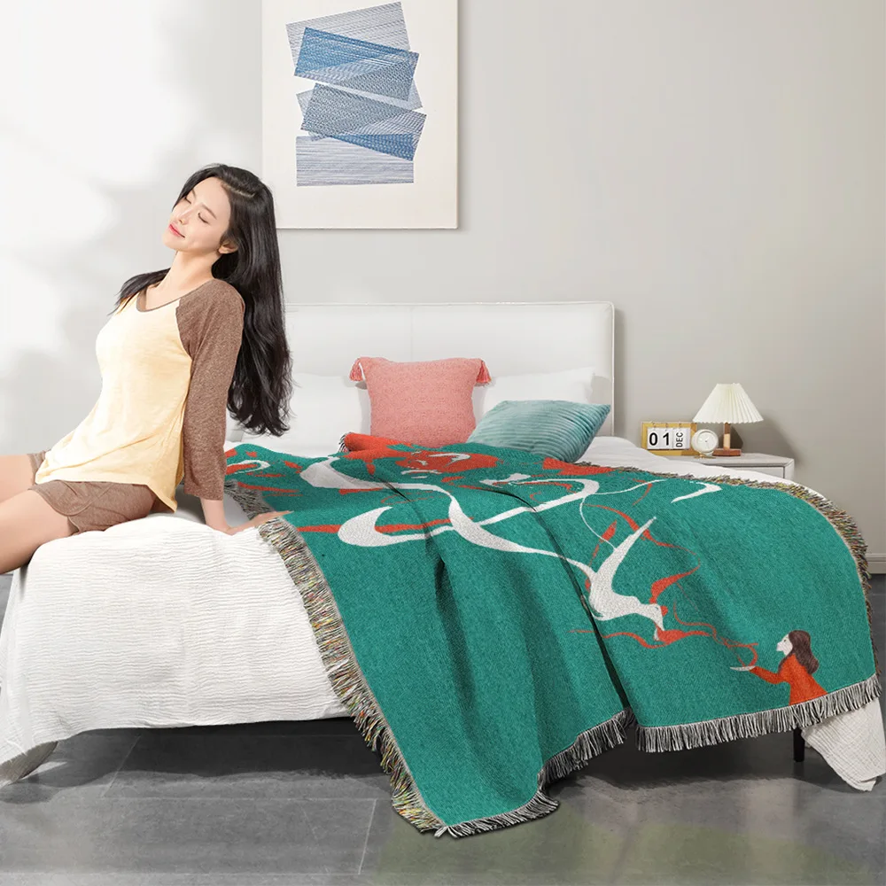 Японское одеяло для дивана вязаное с кисточками гобелен покрывало одеяла