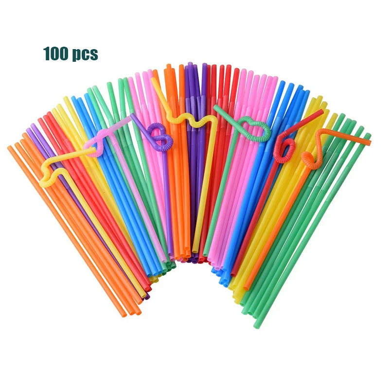 

Трубочки Пластиковые Разноцветные длинные гибкие, 100 шт.
