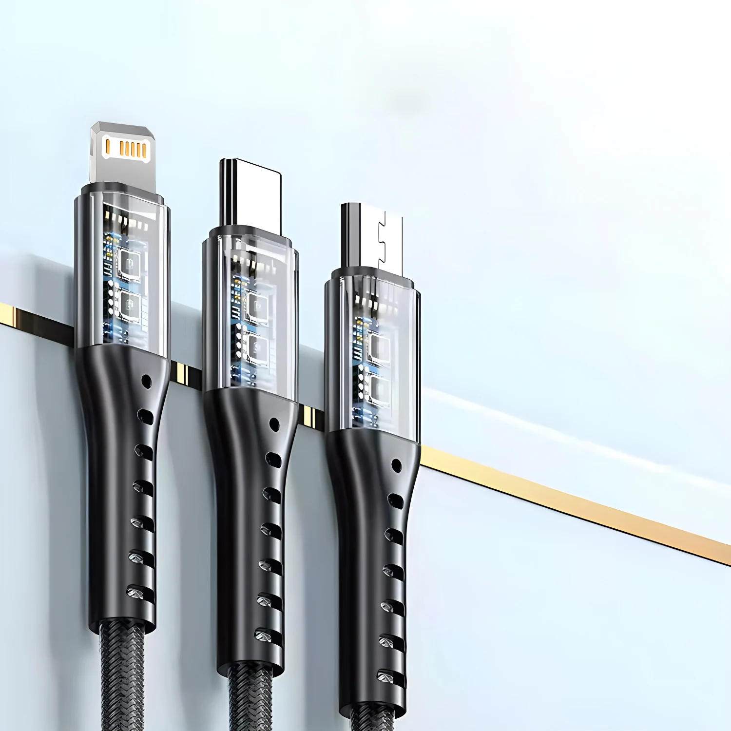 Кабель зарядный 3-в-1 с USB на Type-C, 100 Вт