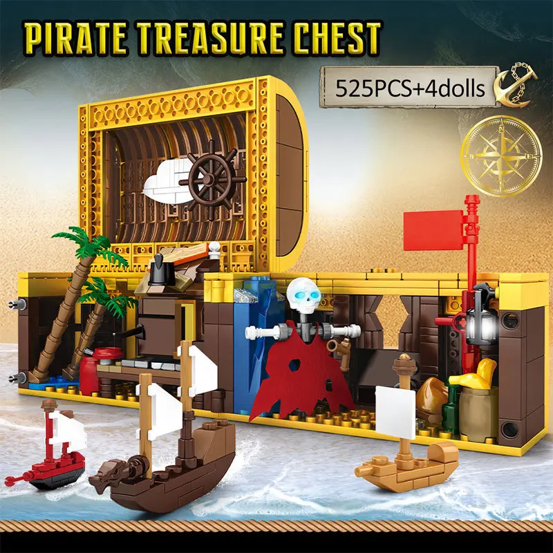 

Pirate Ship Building Blocks With dolls Pirate Treasure Chest/island Adventure Model Puzzle Bricks Toys For Children