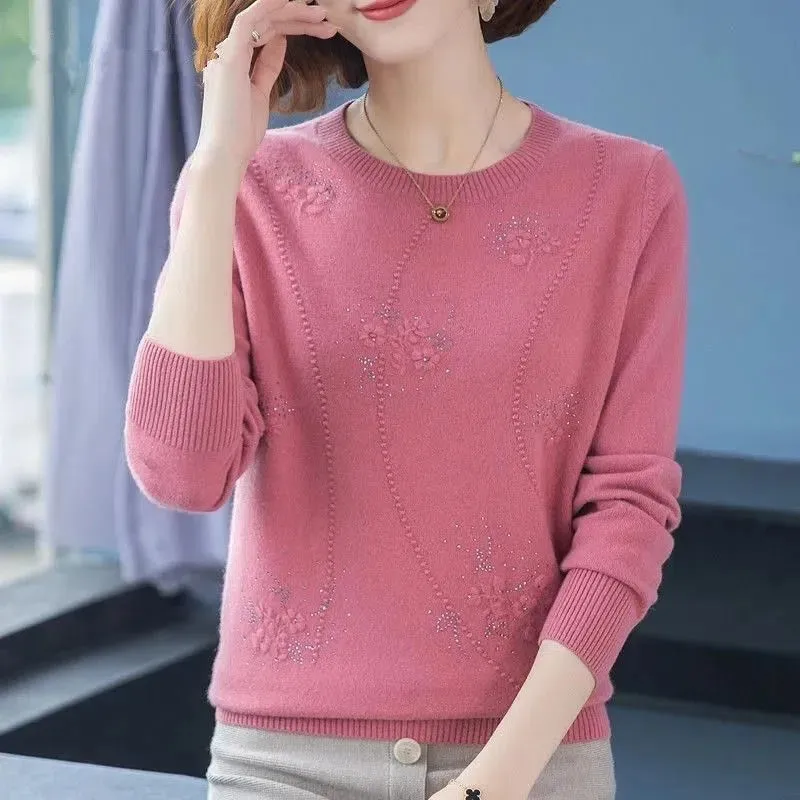 Пуловер с вышивкой и круглым вырезом вязаный свитер новинка для женщин среднего