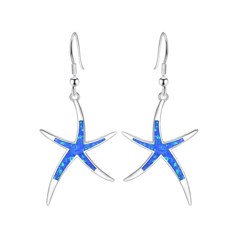 

2023 European and American hot selling 925 silver new color Aobao female earrings elegant fashion blue starfish earrings jewelry