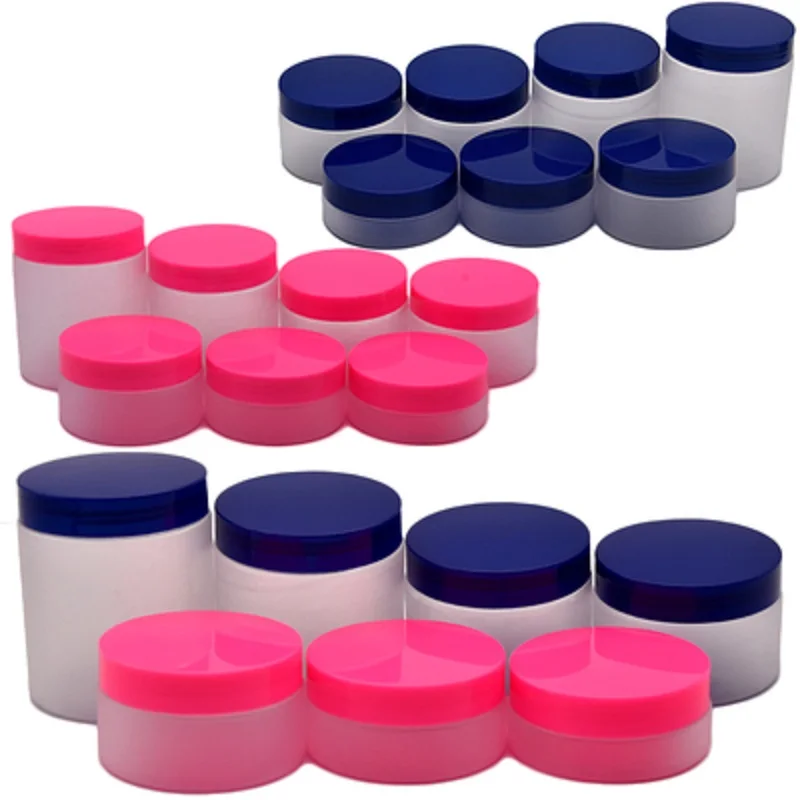 

Packing Frosted Plastic Bottle Red Blue Plastic Lid With White Pad 50G 80G 100G 120G 150G 200G 250G Refillable Cosmetic 20Pieces