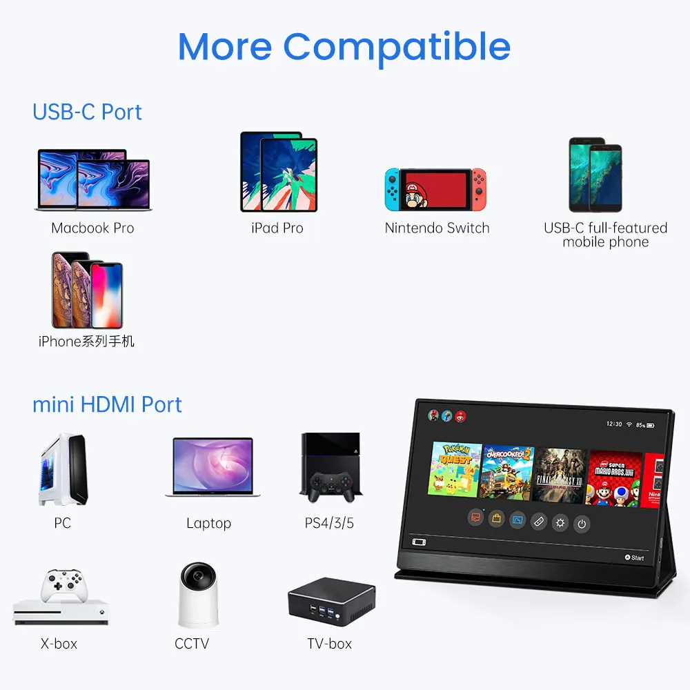Фото Портативный монитор для iPhone Huawei Switch PS5/4 Raspberry Pi сенсорный экран 15 дюймов геймеров Портативный монитор для iPhone Huawei Switch PS5/4 Raspberry Pi сенсорный экран 15 дюймов геймеров