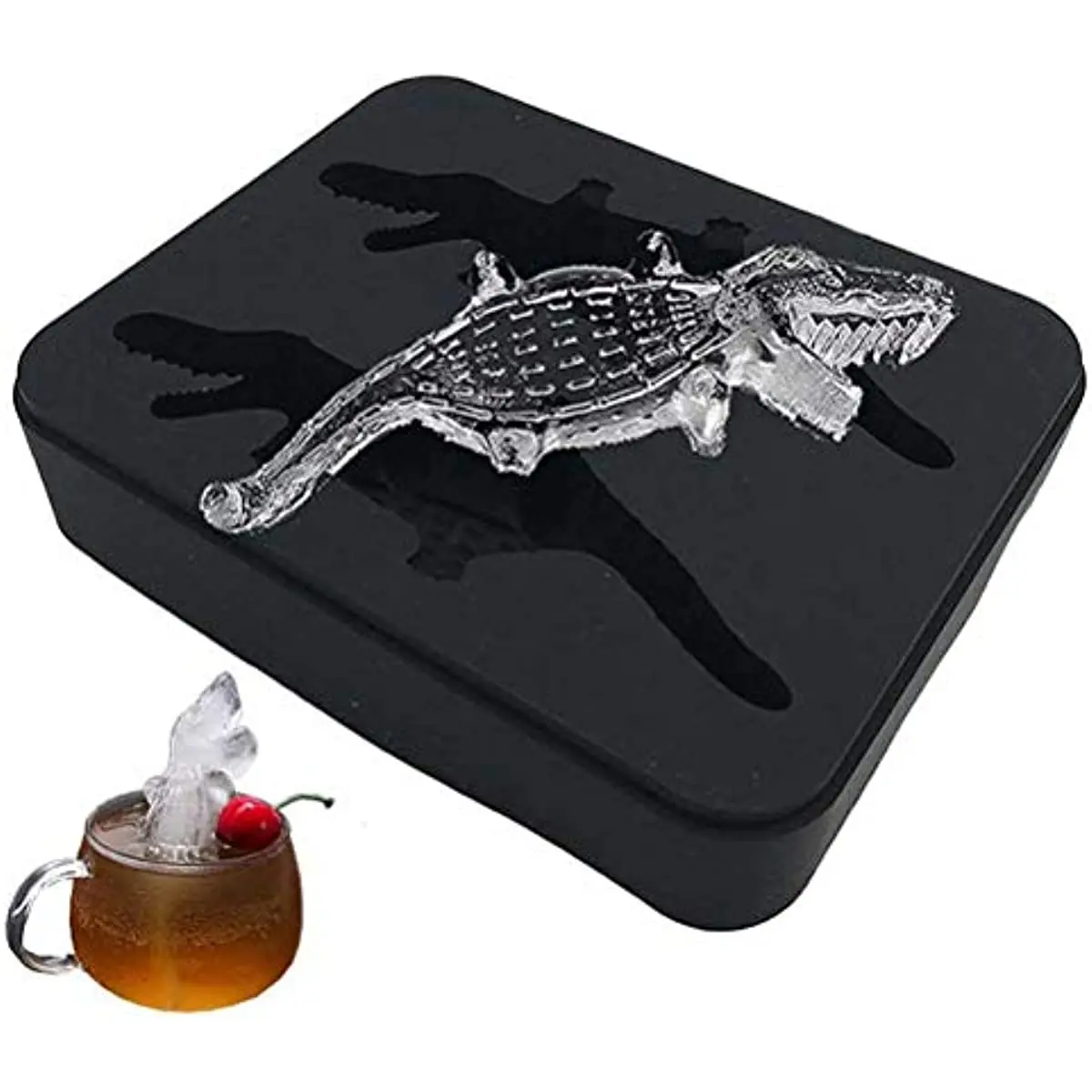 Ice Cube Mould 3D Crocodile with Cover Soft Silicone High Temperature Resistant No Deformation for Bar Party