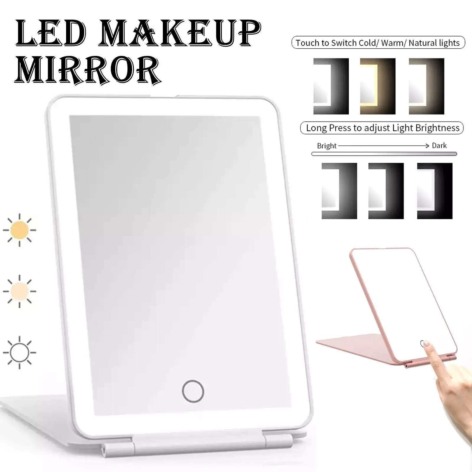 

Portable Folding Mirror Lighted Mirror 1000mAh Leds 3 Colors Light Modes Usb Makeup Dressing Table Mirror Travel