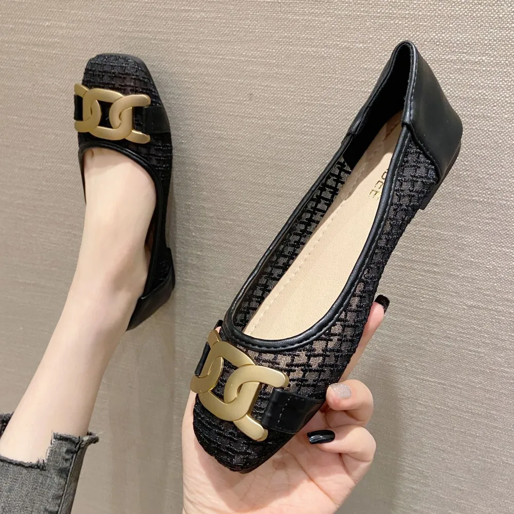 NEW Style breathable Women's Ballet Flat Shoes 2022 Spring Summer Metal Button Casual Loafers Office Ladies Work Flats Shoes