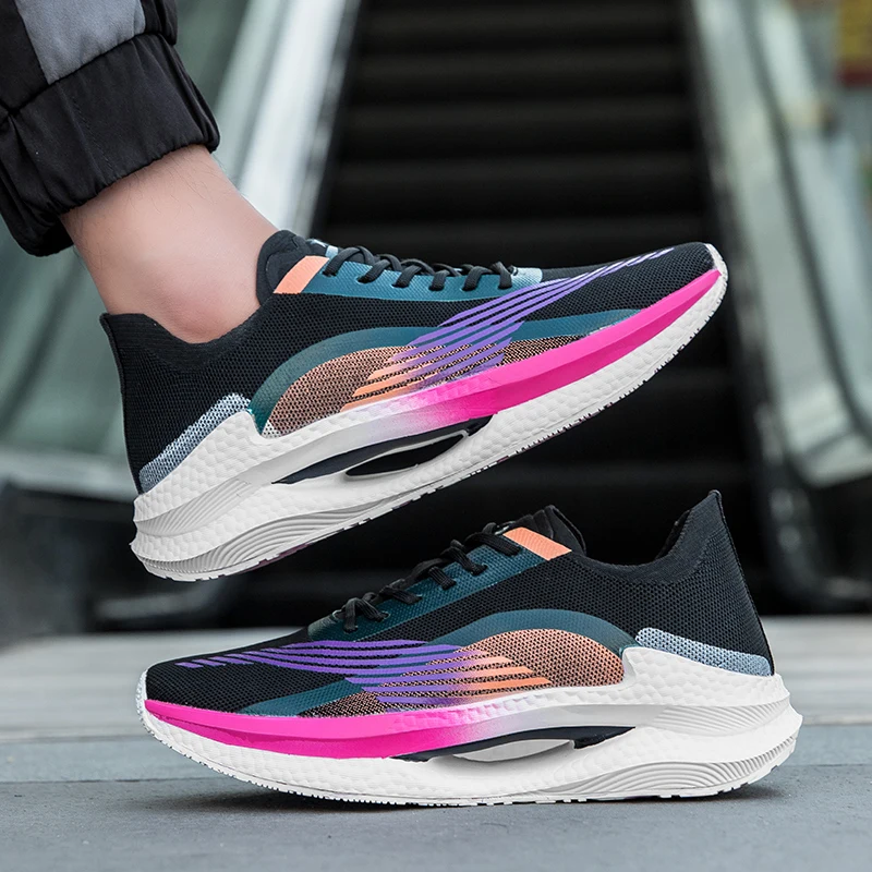 Unisex Fashion Men's Sneakers Lace Up Round Toe Cushioning Running Shoes for Woman Trainer Race Breathable Couple Tenis Shose