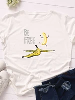 funny banana be free letter print t shirt women short sleeve o neck loose tshirt summer women ladies tee shirt tops clothes