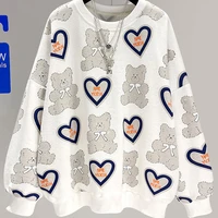 large size womens clothing for sweater womens spring and autumn thin fashion design sense niche loose love full printed top