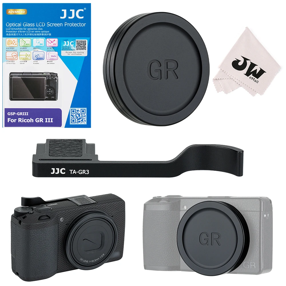 Набор аксессуаров для камер JJC 4 в 1 для Ricoh GR III GR3 GRIIIX GR3X защита для экрана камеры + захват для пальцев + Крышка для объектива