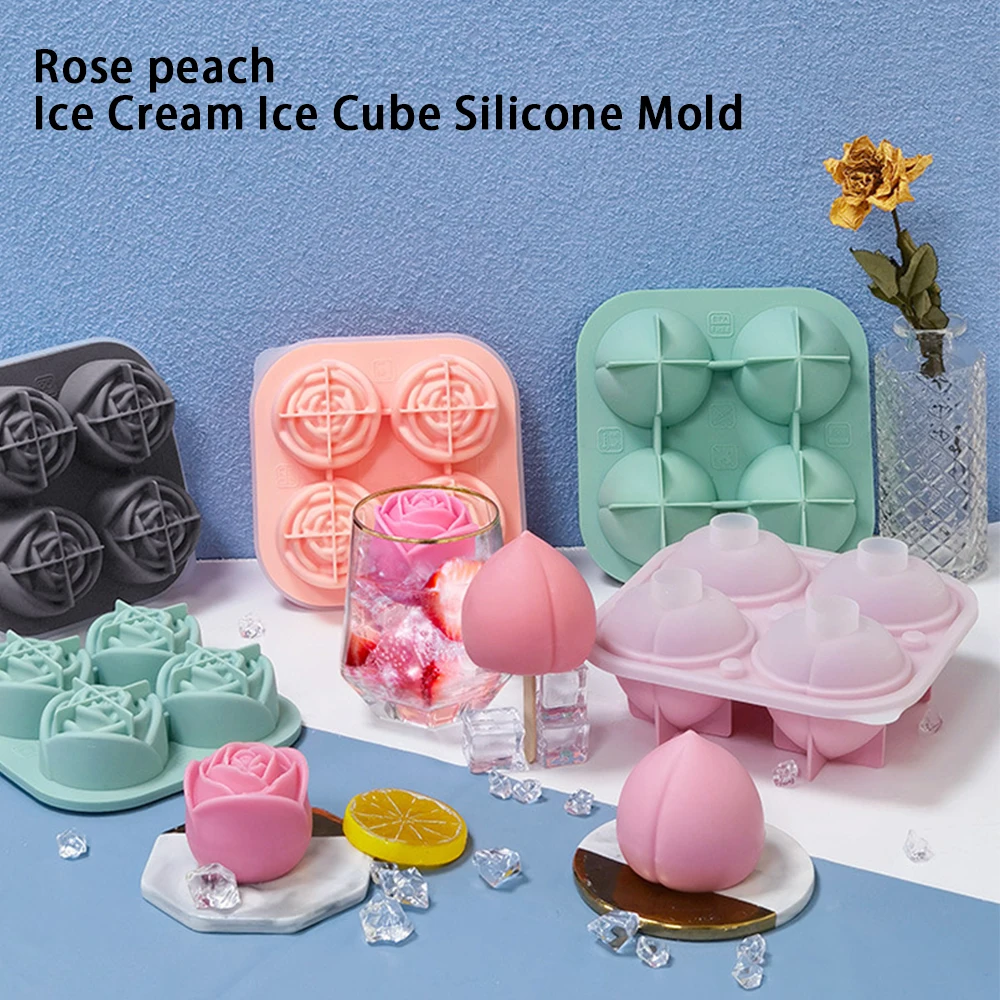 

Ice Cube Trays Reusable Silicone Ice Cube Mold BPA Free Icy Maker DIY Creative Silica Rose Peach Shape Quick Freezer Ice Mold