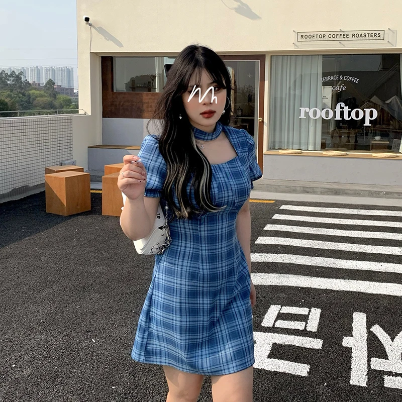 

Spring New Square Collar Shows Thin Temperament To Reduce Age Plaid Dress