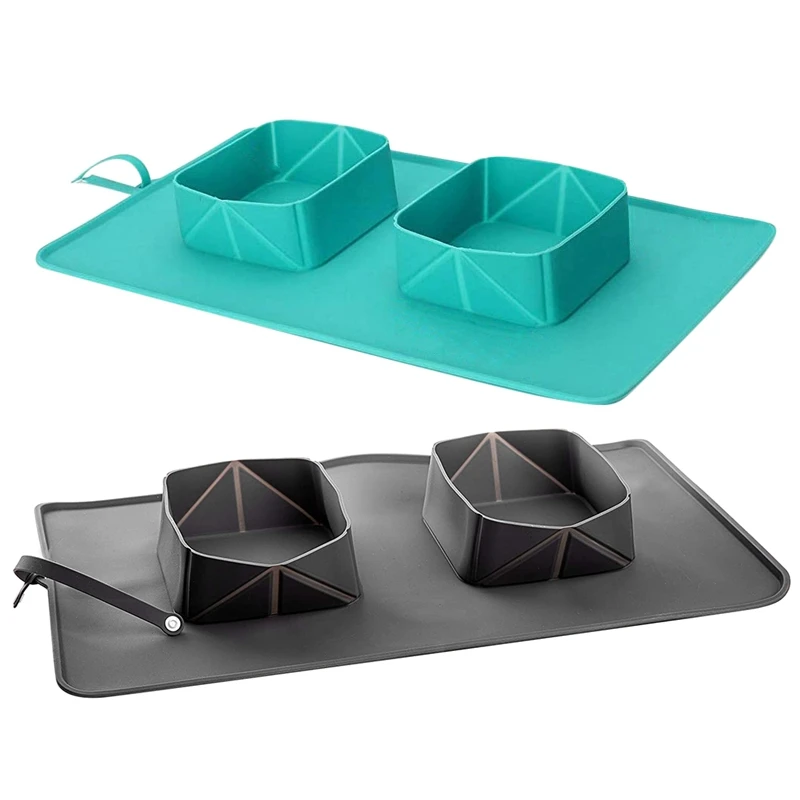 

Складная Силиконовая миска для домашних питомцев, портативная двойная фланелевая поилка для путешествий и прогулок с собаками