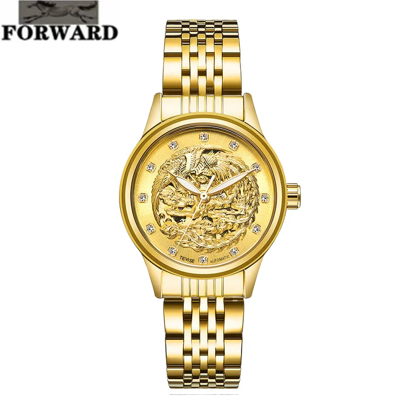 FORWARD Dragon and Phoenix Couple Leisure Bottom Automatic Machinery Women watch  Luminous waterproof luxury Women's wristwatch