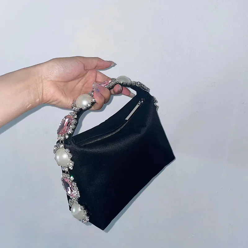

Женская сумка с инкрустацией из алмазов и жемчуга, атласная сумка для ланча, летние маленькие сумочки для ужина, женские кошельки и сумочки