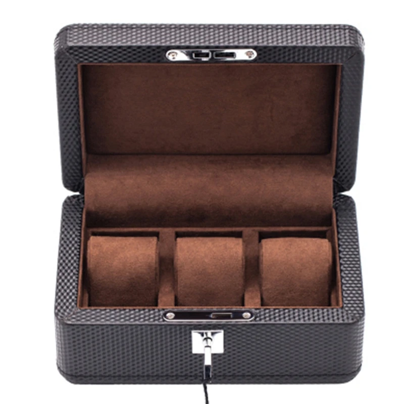 

3 Slots Leather Watch Box Case Black Mechanical Watch Organizer With Lock Women Jewelry Storage Holder Gift Case