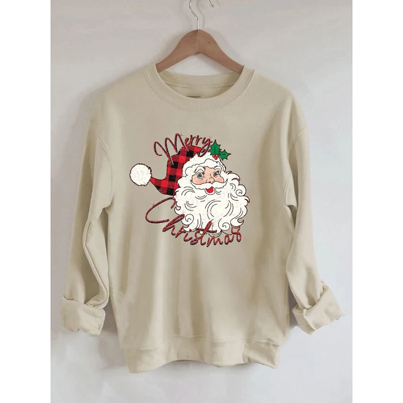 

Rheaclot Merry Christmas Santa Printing Women's Causal Cotton Long Sleeve SweatShirt