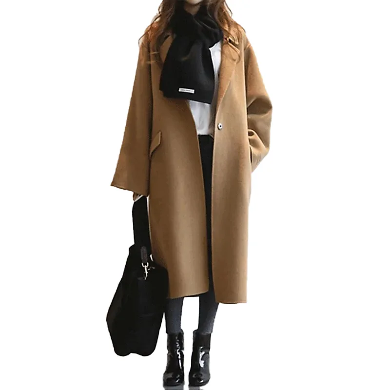 Двубортное кашемировое пальто для женщин свободное шерстяное однорядное