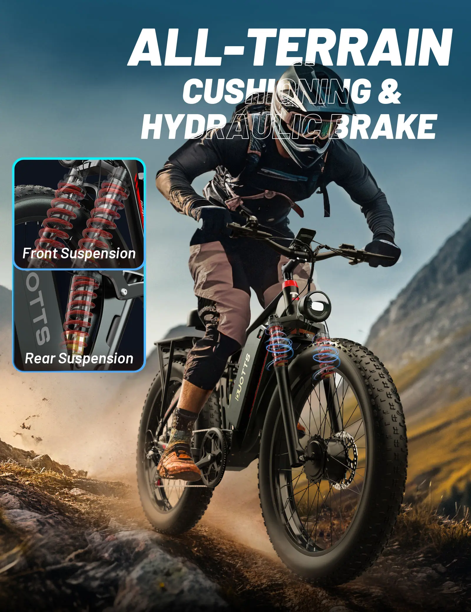 Фото US Duotts S26 48 В 20 Ач Полная подвеска Двойной двигатель Fat Tire Электрический E Dirt Bike Горный Ebike E-bike №5