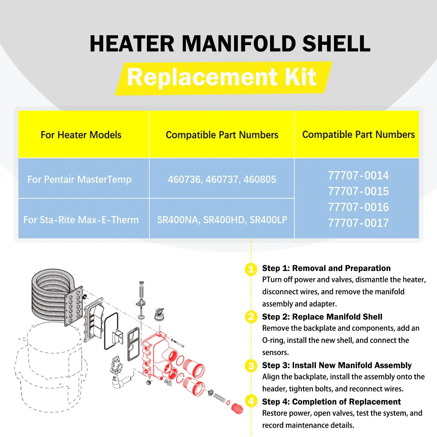 77707-0016 для комплекта замены коллектора нагреватель бассейна и спа прочный