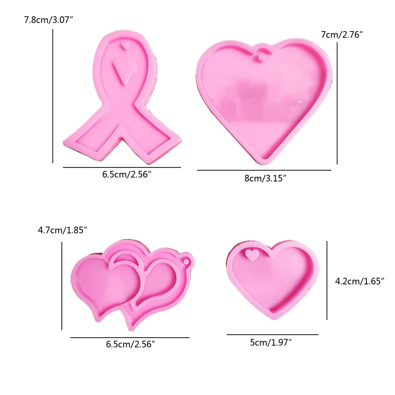 

4pcs Love Heart Silicone Mold Epoxy Resin Mould for DIY Jewelry Keychain Pet Tag