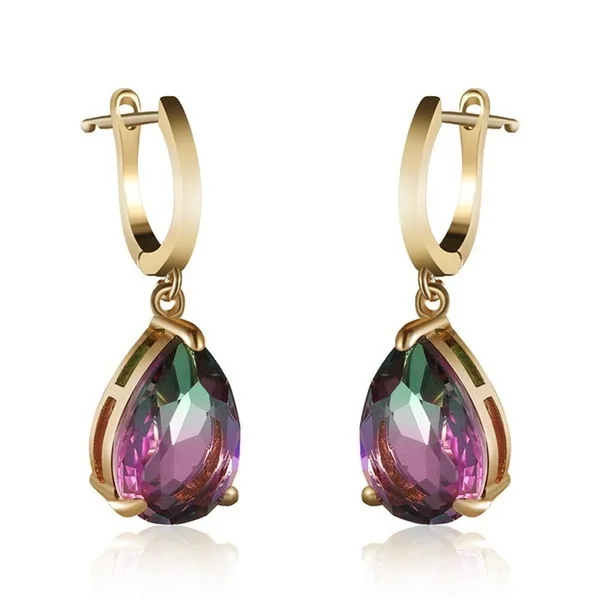 

New Fashion Golden Exquisite Waterdrop Pendant Zircon Earrings Luxury Drop Earring for Women Girl Jewelry Trendy Ear Accessory