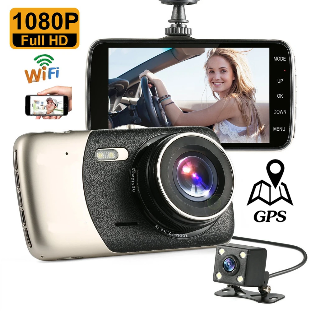 

Автомобильный видеорегистратор, Wi-Fi, 4,0 дюйма, Full HD 1080P, камера заднего вида, Автомобильный видеорегистратор, Автомобильный видеорегистратор, черный ящик, GPS, автомобильные аксессуары