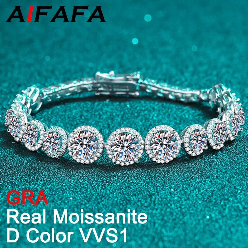 

AIFAFA Real 10.8 Carat D Color Moissanite Tennis Bracelet For Women 925 Sterling Silver Glisten Diamond Bangle Charm Jewelry GRA