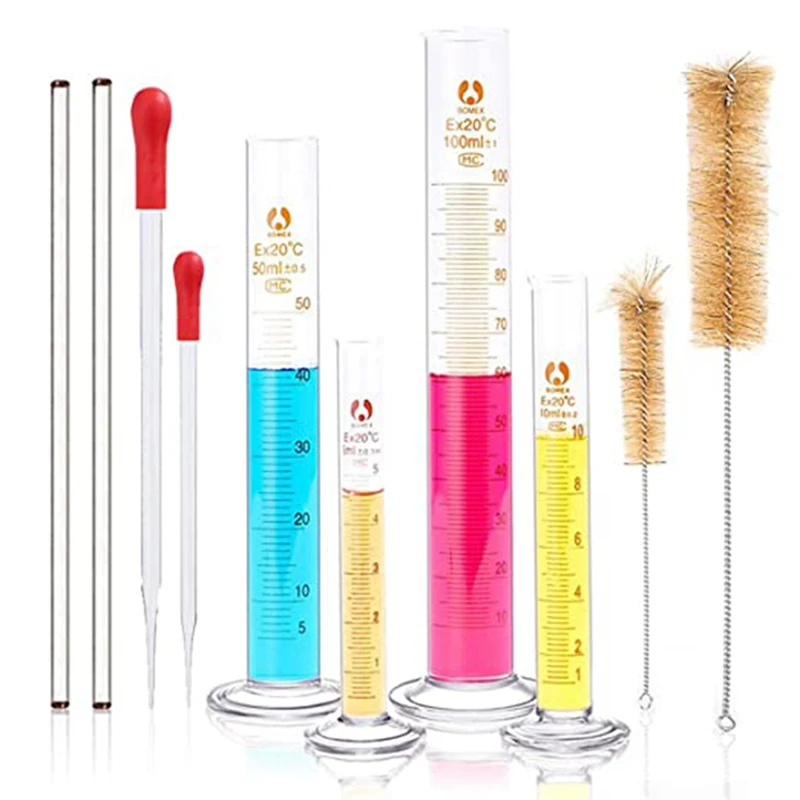 

Glass Gradient Cylinder Set,Thick Laboratory Cylinder Measuring Cylinder,2 Glass Droppers,2 Brushes And Stirring Rods