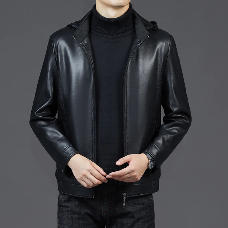 

Genuine Avirex Leather Pilot Biker Rider Bomber Motorcycle Jacket Men Sheepskin Coat Natural 2021 Male Real Member with Hood