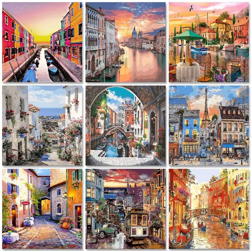 

GATYZTORY Paint By Numbers City Scenery DIY 40x50cm Oil Painting By Numbers On Canvas Frameless Digital Hand Painting Home Decor