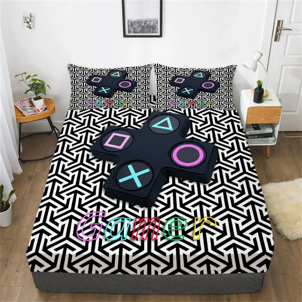 

3D Game Fitted Sheet Print Bedroom Bedclothes Decoration King Queen Size Pillowcase Bedding Covers Sheets Bedspreads