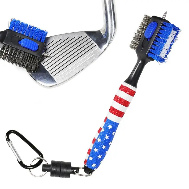 

Golf Club Brushes Golf Cleaner Brush And Groove Cleaner With Magnetic Carabiner Non-Slip Handle Golf Retractable Nail Head