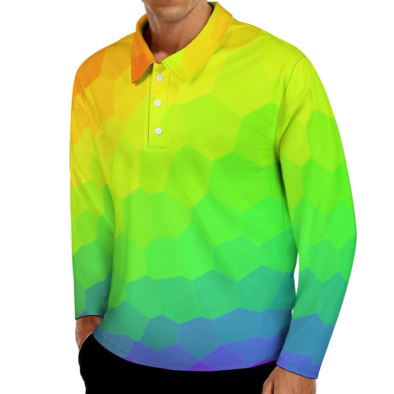 

Мужская рубашка-поло с длинным рукавом и отложным воротником