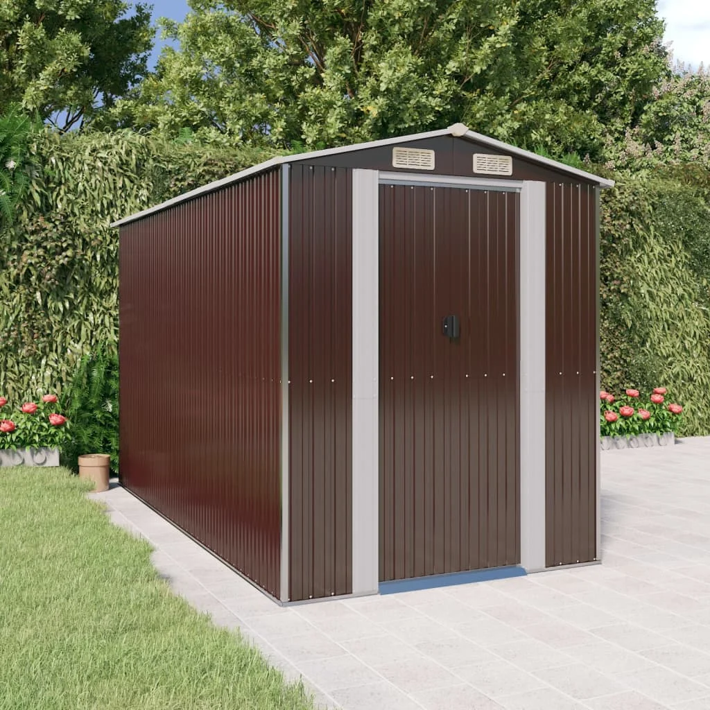 

Garden Shed, Garden Decoration, Dark Brown 192x357x223 cm, Galvanised Steel