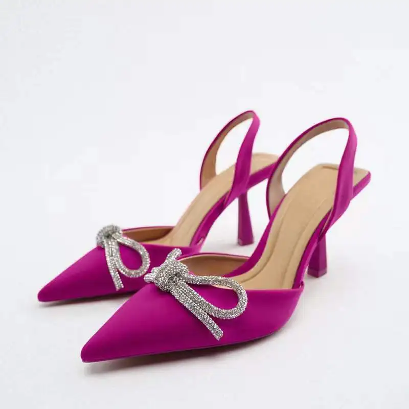 2022 Summer Women's Sandals Fashion Bow Rhinestone Shoes Pointed High Heels  Women Thin Heels Party Shoes Slip-on Sexy Sandals - купить по выгодной цене  | AliExpress