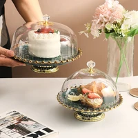 european style 810 inch cake plate with glass cover gold plated ceramic fruit snack plate festive party display tray home decor