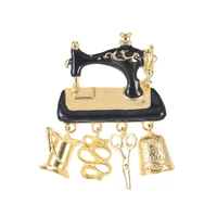 personalized style black enamel sewing machine brooches for women tailor fashion gold color cute brooch pin good gift jewelry