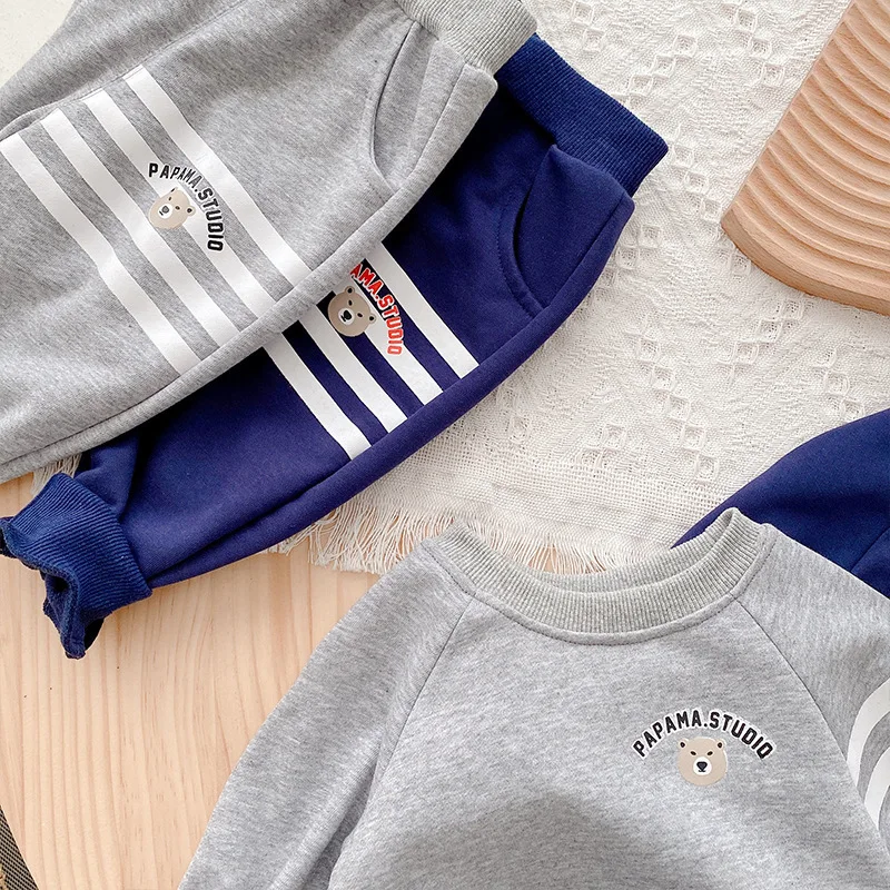 2022 Autumn New Baby Letter Tracksuit T-shirt Suit For 0-5 Years Boy Children Girl Striped Long Sleeve Tops + Pants 2pcs Set