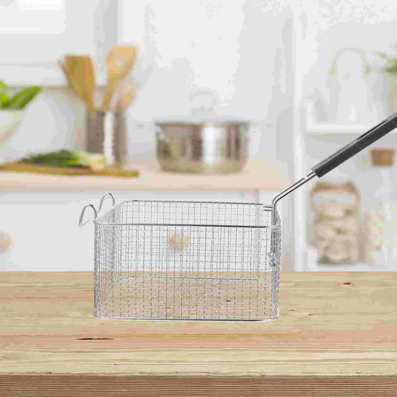 

Stainless Steel Fry Container Metal Frying Basket Square Chip Hot Pot Presentation