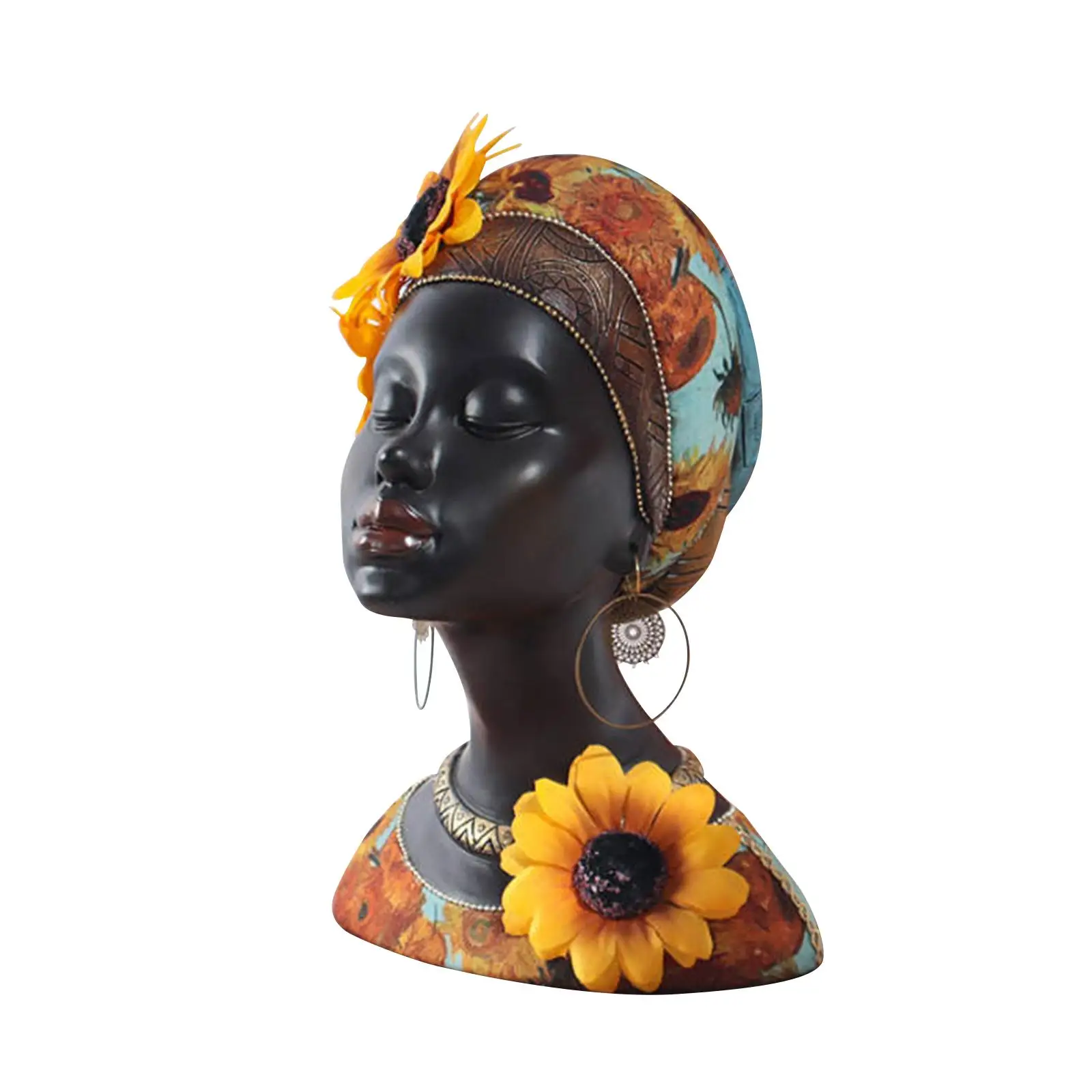 Статуя Африканской Женщины Декоративная Фигурка Дизайн Подсолнечника