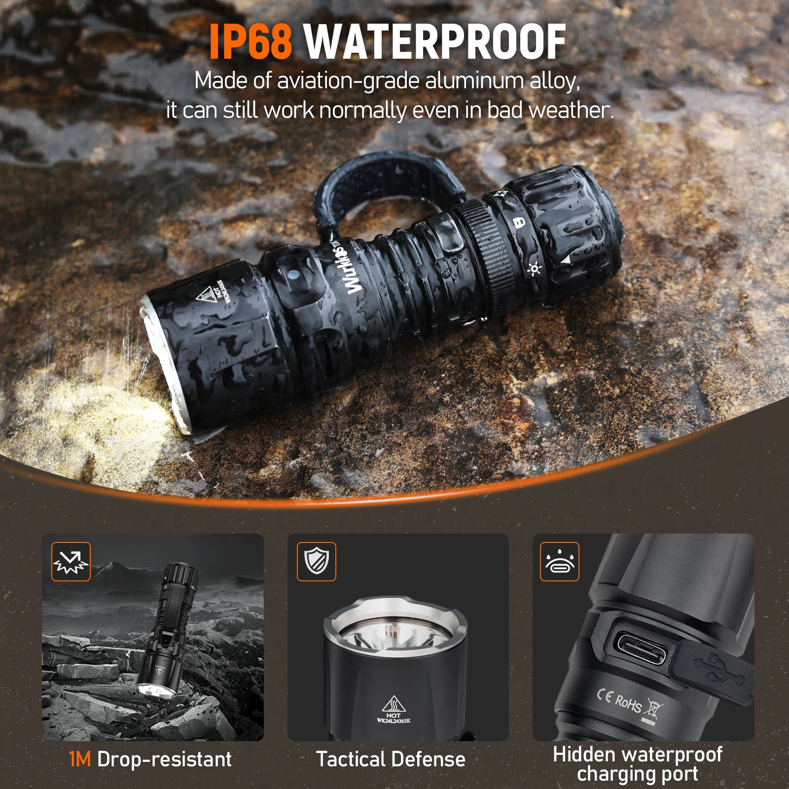 Фото Тактический фонарь Wurkkos TD07, 1300 лм, дальность 479 м, IP68, перезаряжаемый, с аккумулятором 18350, портативный, для кемпинга, патрулирования, спасательных работ №5