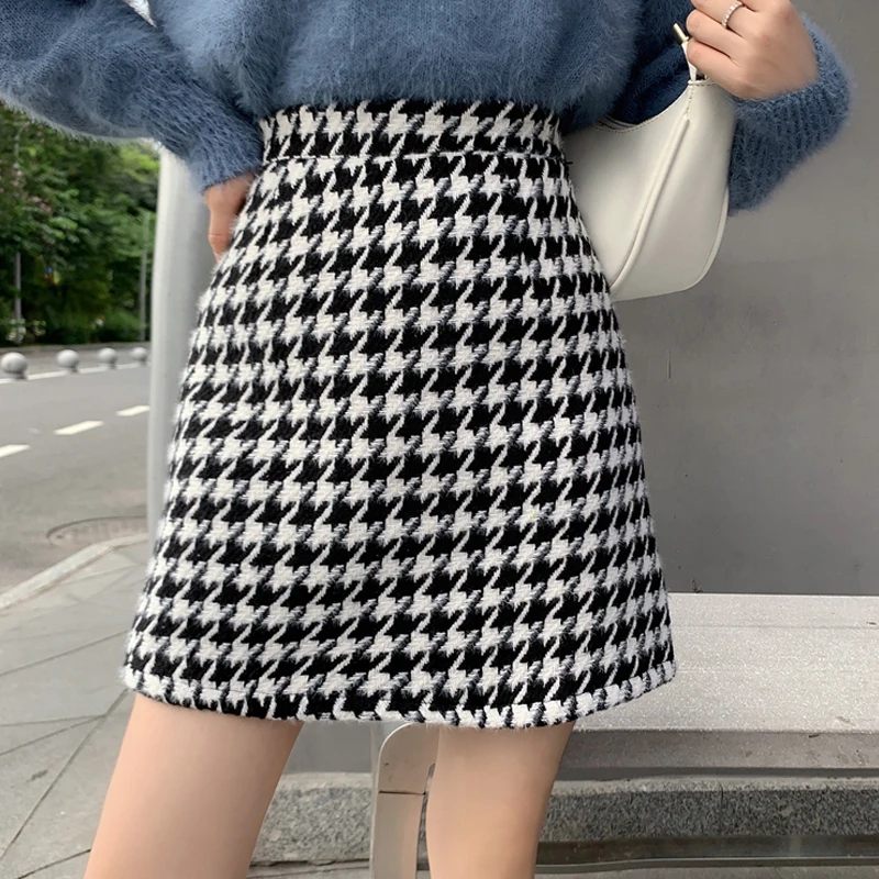 Женская юбка гусиные лапки черная белая модная официальная 2022 короткая в