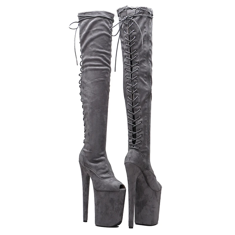 Leecabe  23CM/9inches Suede Upper  fashion  lady  small open toe High Heel platform  Pole Dance boots