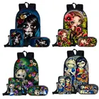 3 шт.компл. детские милые школьные ранцы для детей Волшебный Готический рюкзак для девочек с принтом черепа сумка-книжка через плечо для подростков чехол-карандаш
