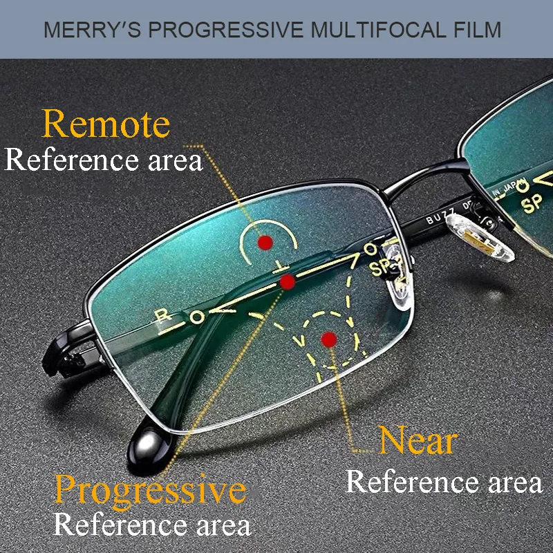 Progressive Multifocus Reading Glasses Blue Light Blocking Titanium Anti-fatigue Full frame Multifocal Readers Eyeglasses 1.0to4