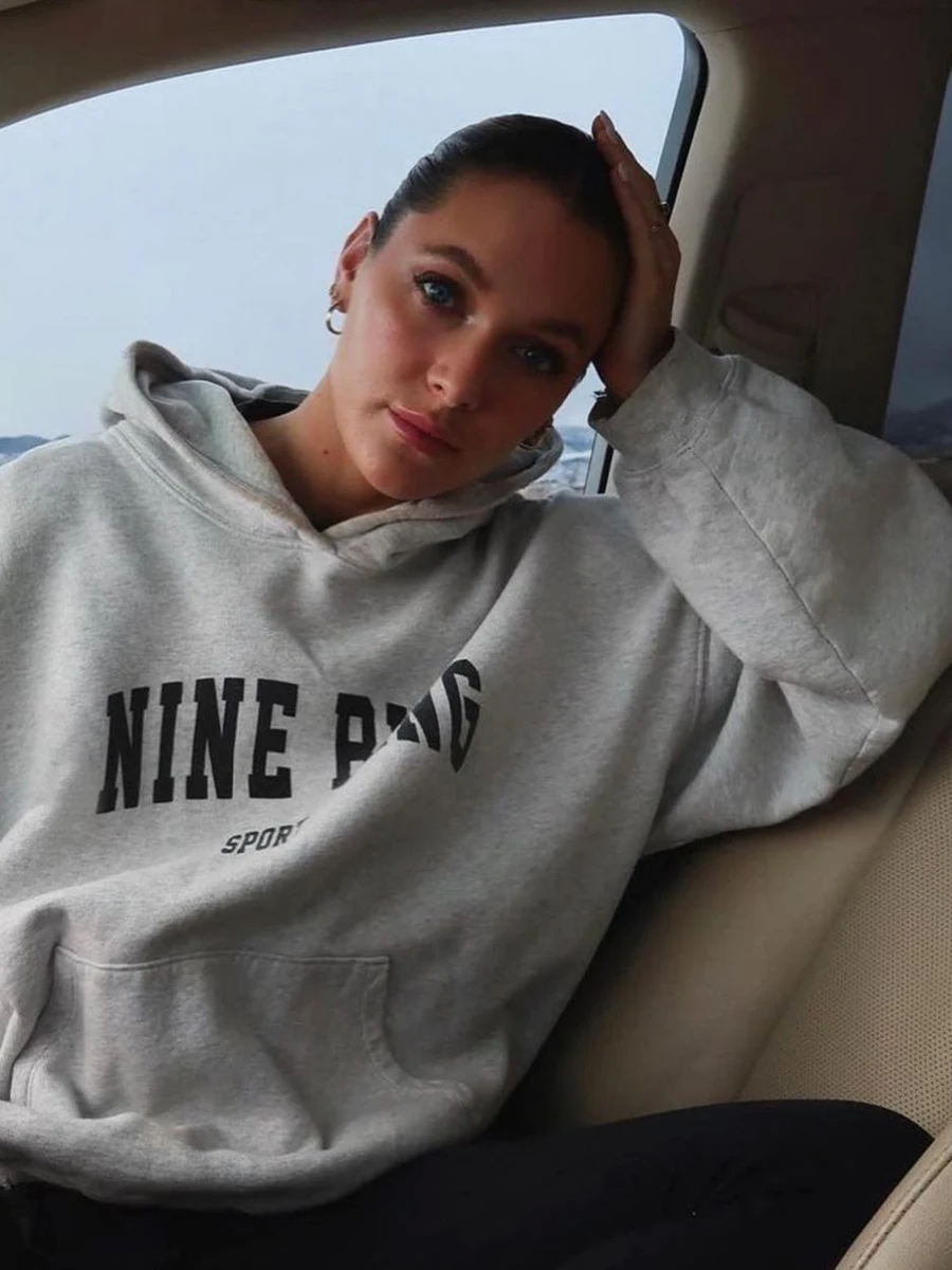 

2022 Letter Print Sweatshirt Women Autumn Winter Fashion Simple Classic Hooded Pullovers Tops Simple Vintage Sweatshirts Ladies